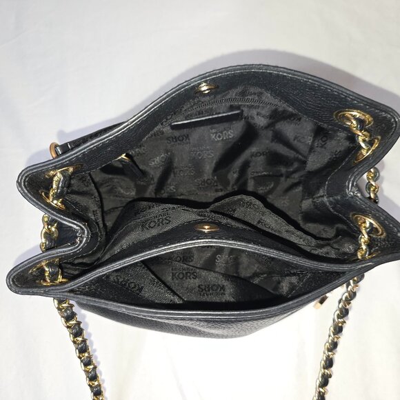 Michael Kors Jet Set Gold Chain Black Pebble Grain Leather Medium Shoulder Bag - Picture 8 of 13